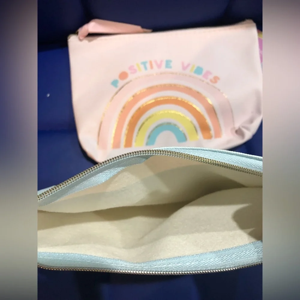 2pk graphic print positive vibes & shine rainbow makeup‎ toiletries bag cases